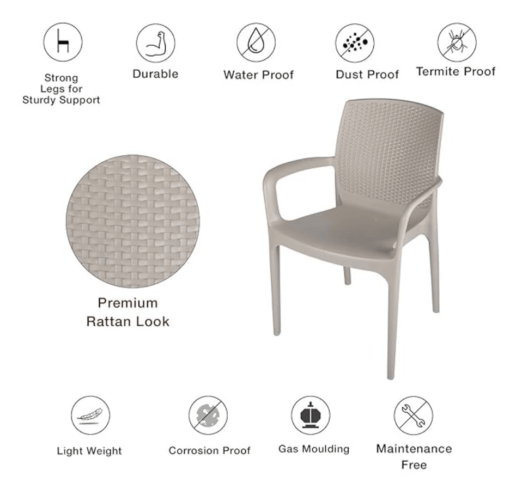 Supreme Texas Plastic Chair (Dark Beige, Set of 4), Standard, (TexasDarkBeige4) - Image 2